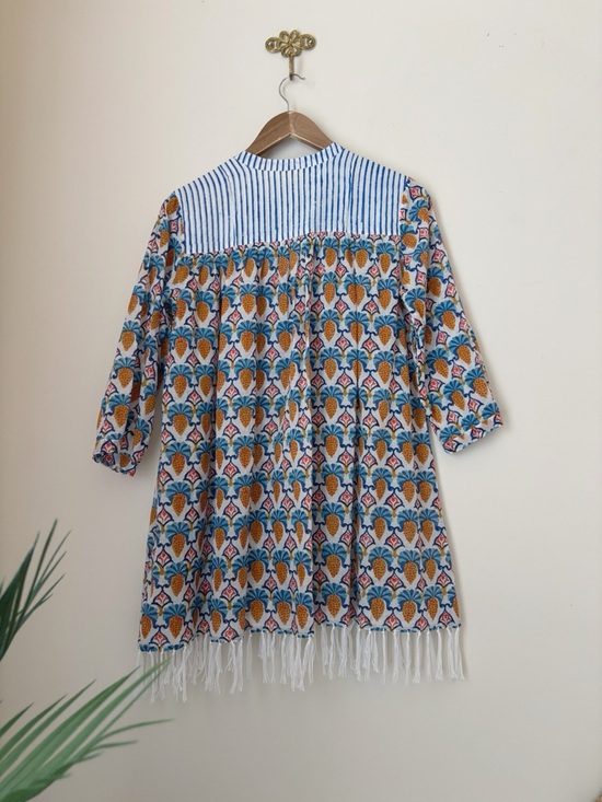 Roller Rabbit Serafina Block Print Fringe Tunic Top Small Swim Resortwear Summer - Picture 6 of 9